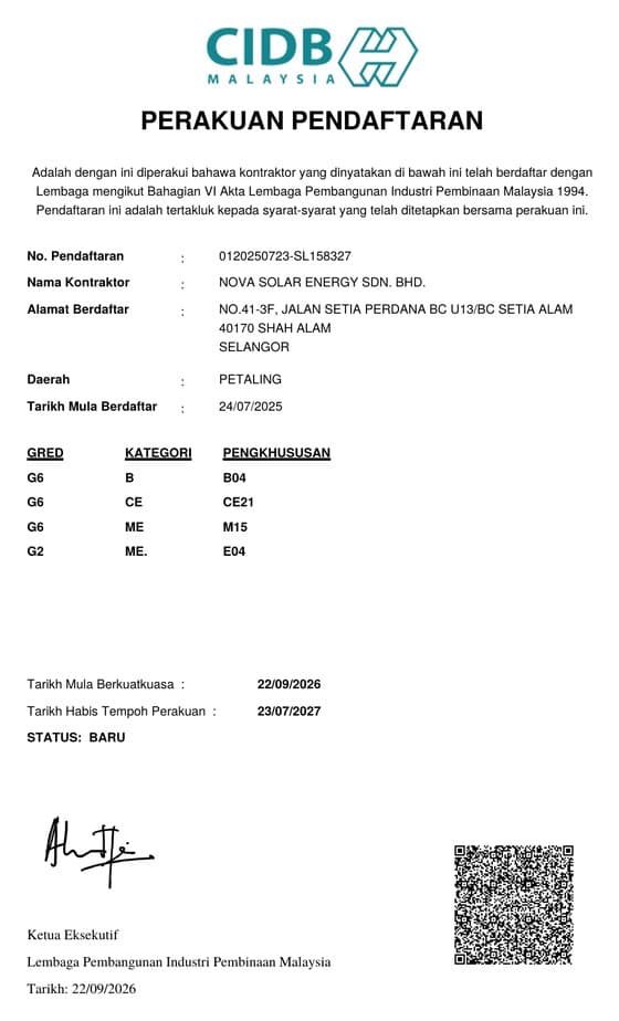 CIDB grade G6 registration certificate
